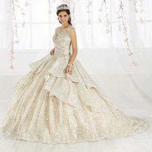 Quinceañera Ball Gown Silver & Champagne Size 8